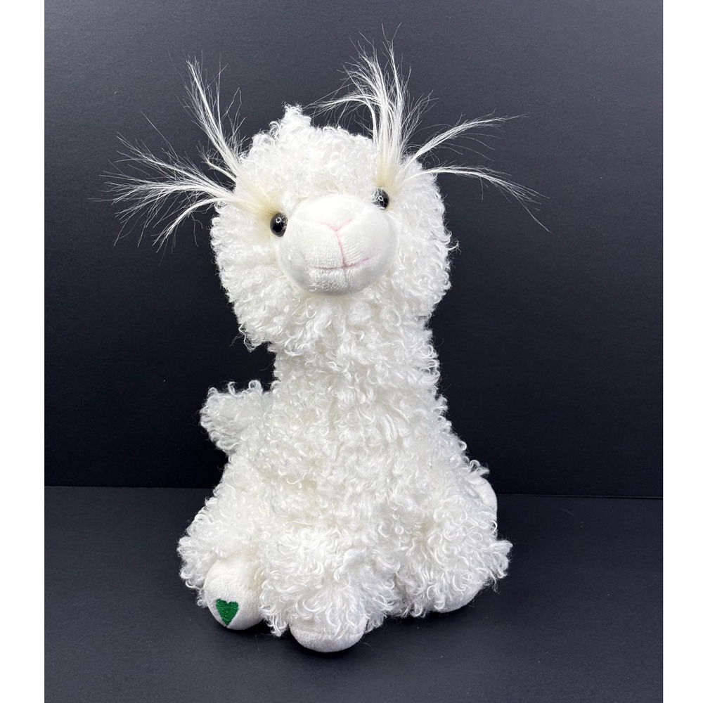 Portland Plush Lola the Llama White Curly Stuffed Animal Green Heart 11 Inch
